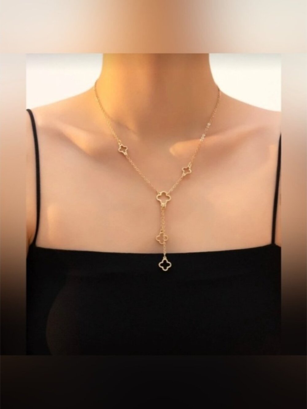 Gold Clover Lariat Charm Necklace